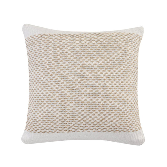20" Beige And White Geometric Cotton Blend Throw Pillow Cover