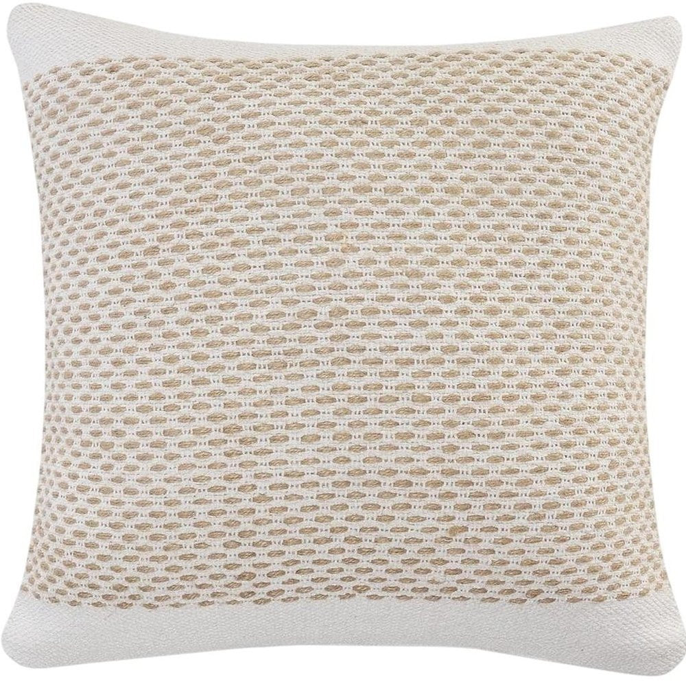 20" Beige And White Geometric Cotton Blend Throw Pillow Cover
