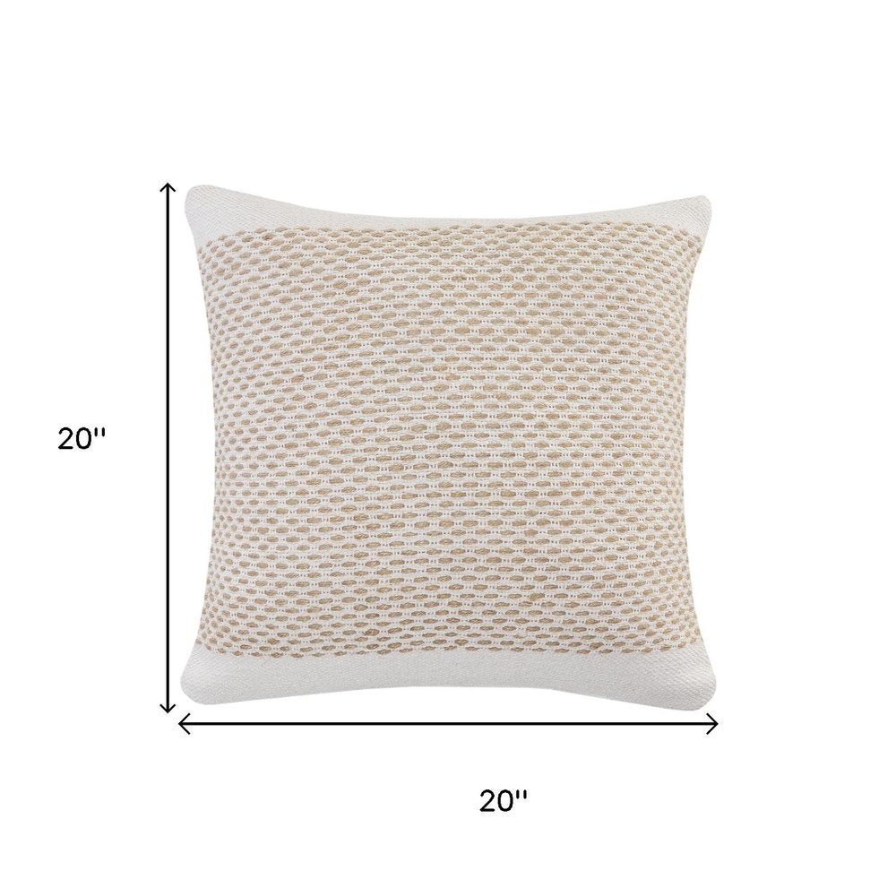 20" Beige And White Geometric Cotton Blend Throw Pillow Cover