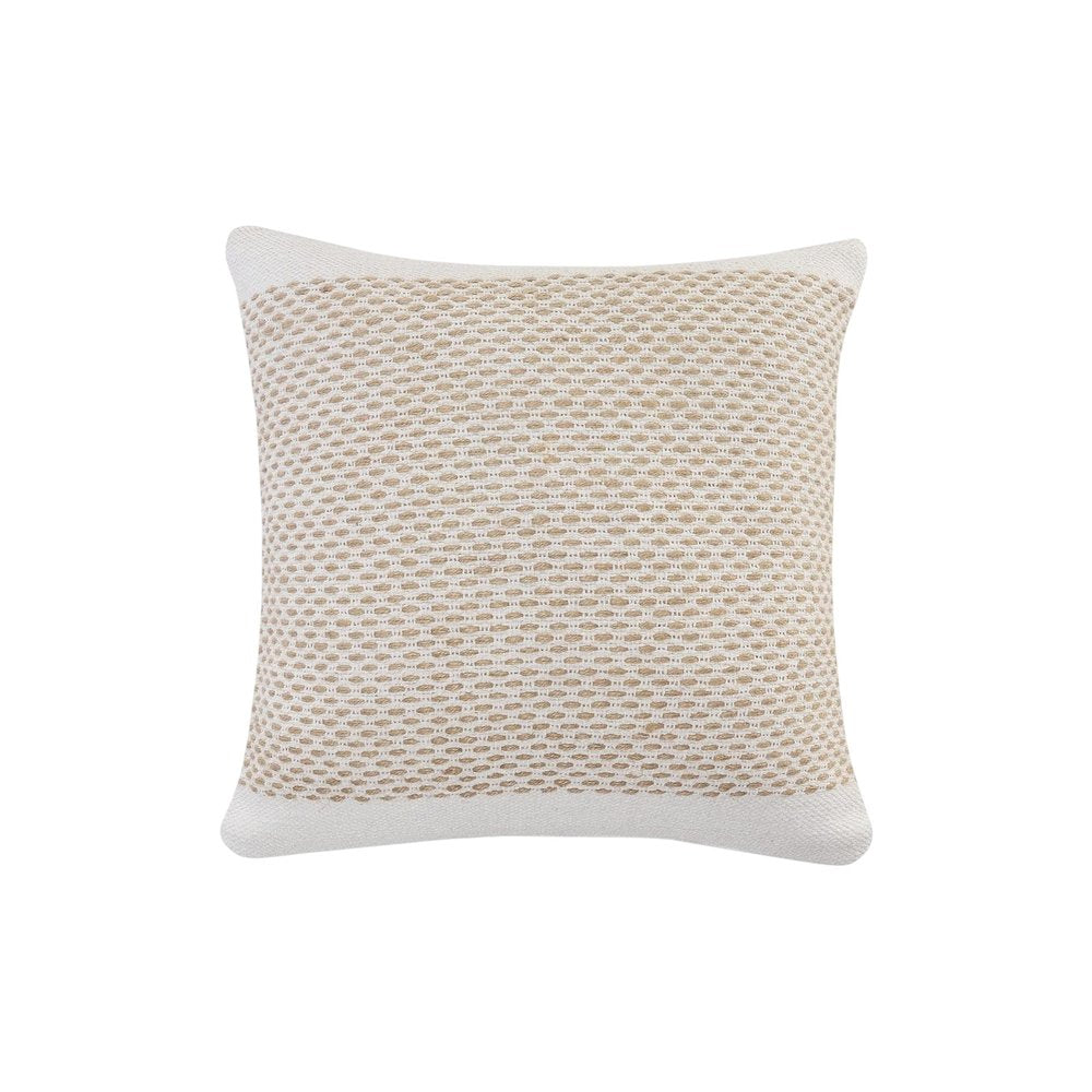 20" Beige And White Geometric Cotton Blend Throw Pillow Cover