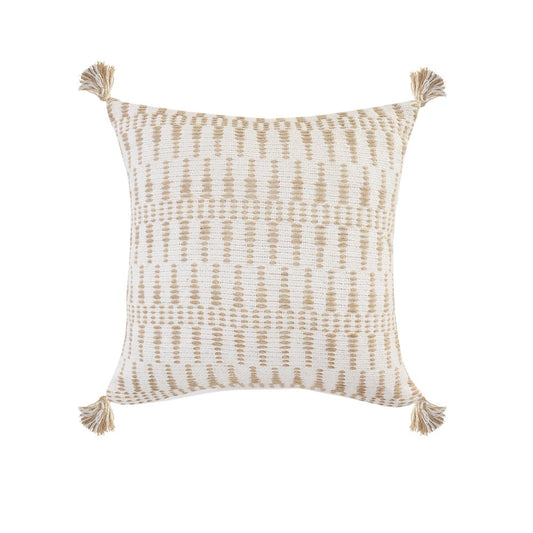 20" Beige And White Geometric Cotton Blend Throw Pillow Cover