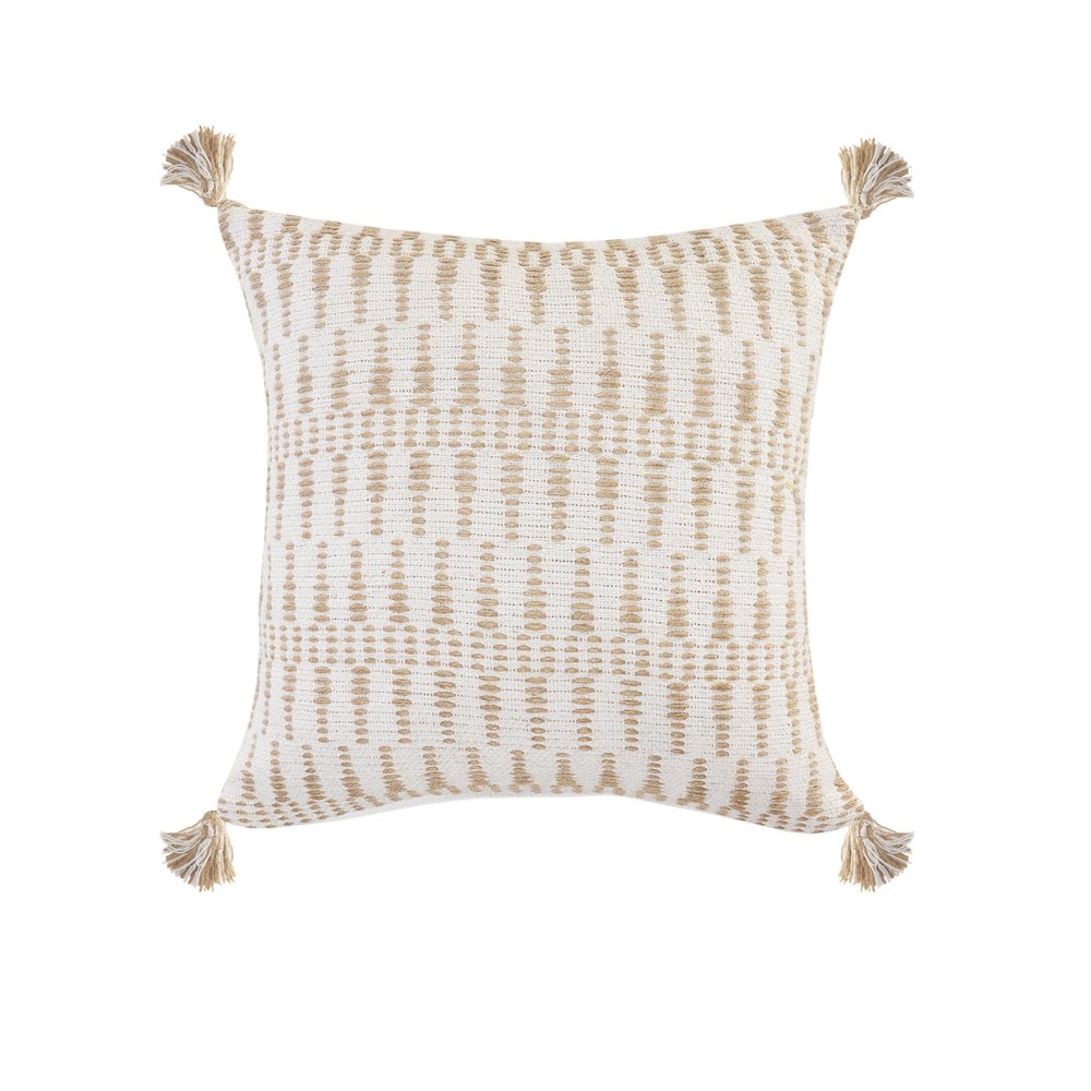 20" Beige And White Geometric Cotton Blend Throw Pillow Cover