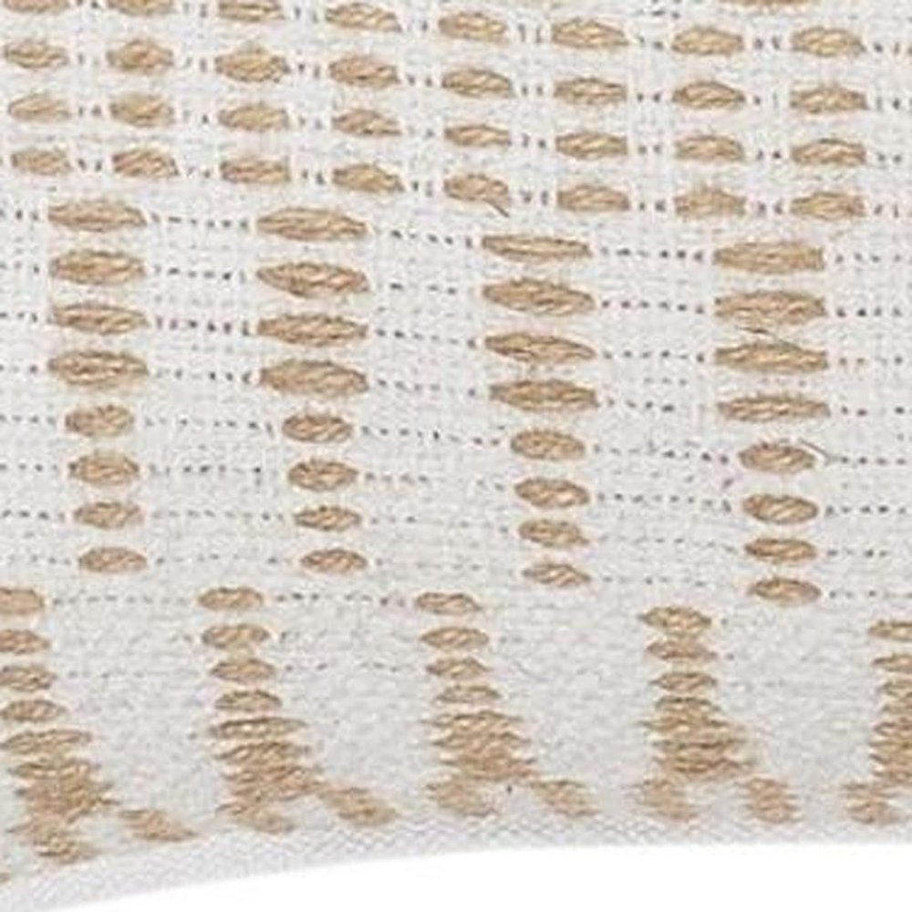 20" Beige And White Geometric Cotton Blend Throw Pillow Cover with Tassels And Texture