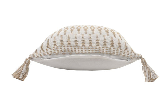 20" Beige And White Geometric Cotton Blend Throw Pillow Cover