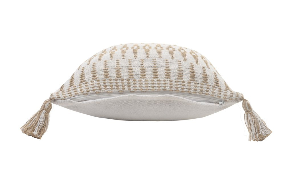 20" Beige And White Geometric Cotton Blend Throw Pillow Cover