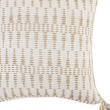 20" Beige And White Geometric Cotton Blend Throw Pillow Cover with Tassels And Texture