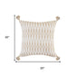 20" Beige And White Geometric Cotton Blend Throw Pillow Cover with Tassels And Texture