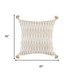 20" Beige And White Geometric Cotton Blend Throw Pillow Cover