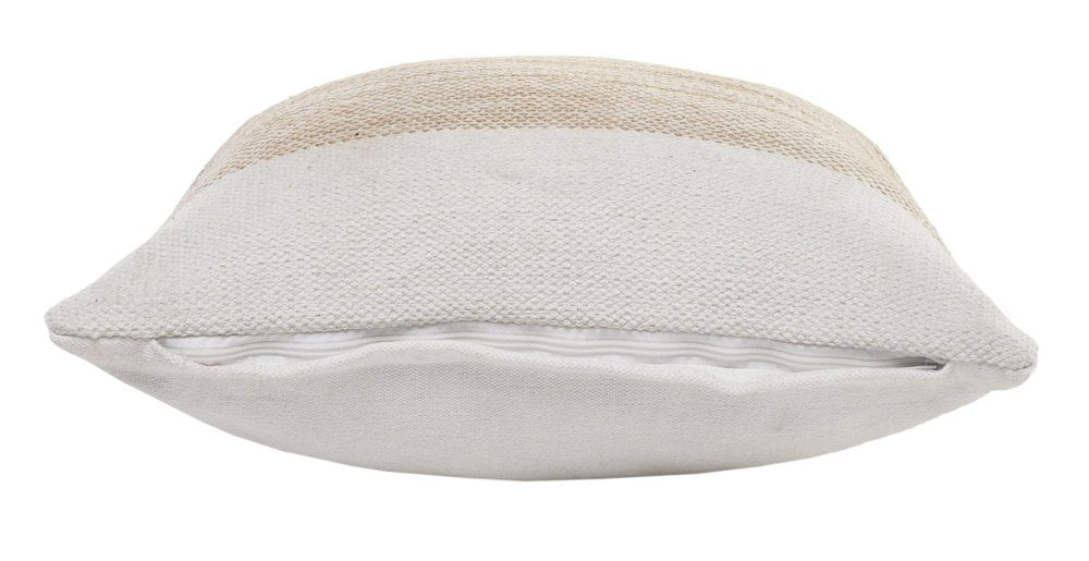 20" Beige And White Striped Cotton Blend Throw Pillow Cover