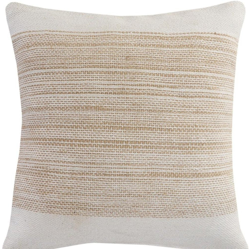 20" Beige And White Striped Cotton Blend Throw Pillow Cover