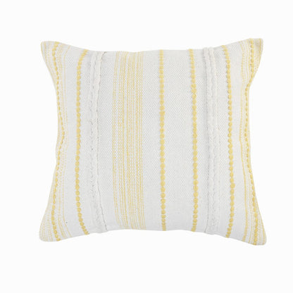 20" White And Yellow Striped Cotton Throw Pillow Cover
