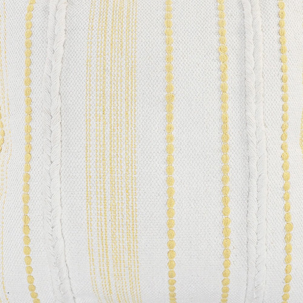 20" White And Yellow Striped Cotton Throw Pillow Cover