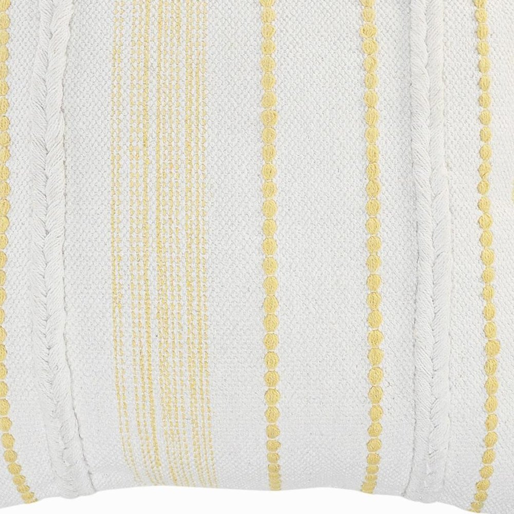20" White And Yellow Striped Cotton Throw Pillow Cover