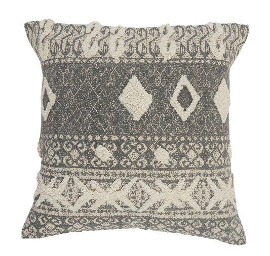 20" Gray And Cream Diamond Cotton Throw Pillow Cover