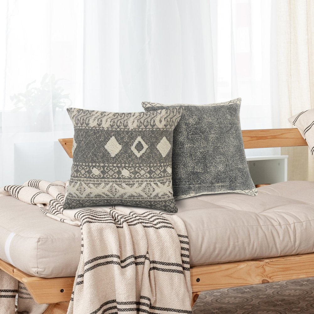 20" Gray And Cream Diamond Cotton Throw Pillow Cover