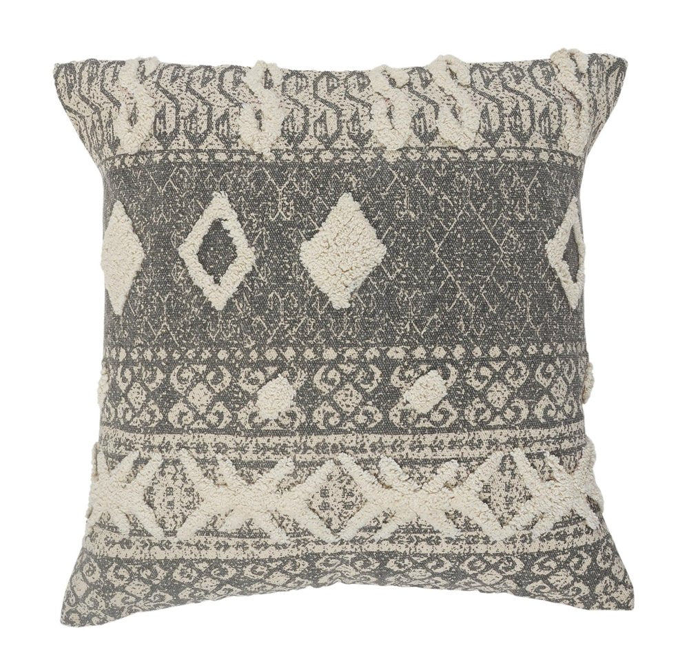 20" Gray And Cream Diamond Cotton Throw Pillow Cover