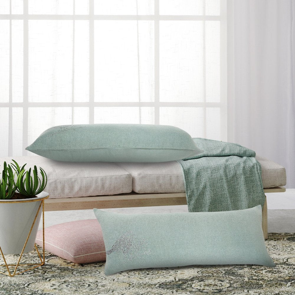 14" X 36" Green And Gray Lumbar Throw Pillow Cover