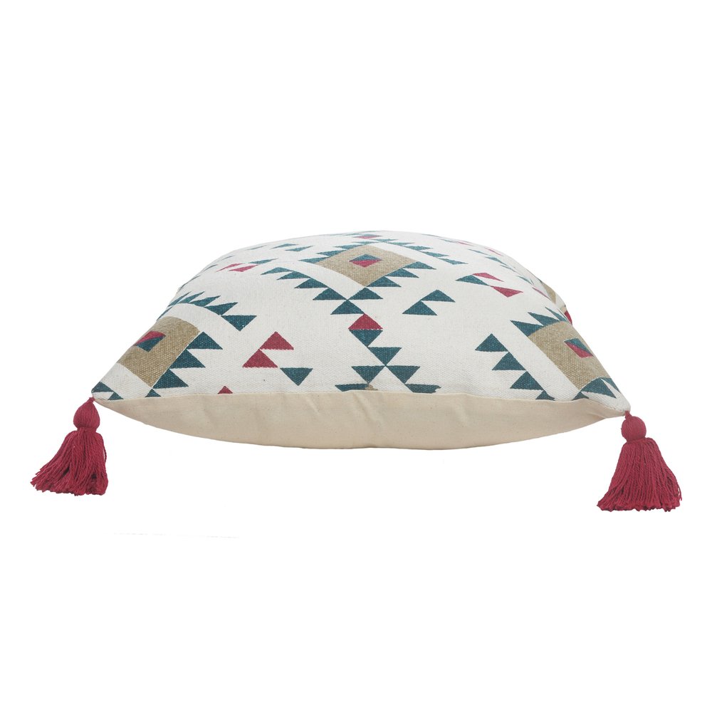 20" White And Red Geometric Cotton Throw Pillow Cover