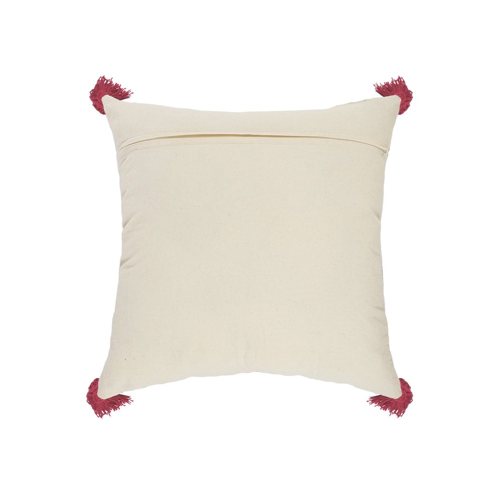 20" White And Red Geometric Cotton Throw Pillow Cover