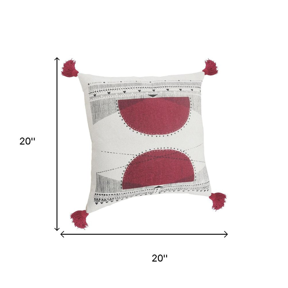 20" White And Black Geometric Cotton Throw Pillow Cover