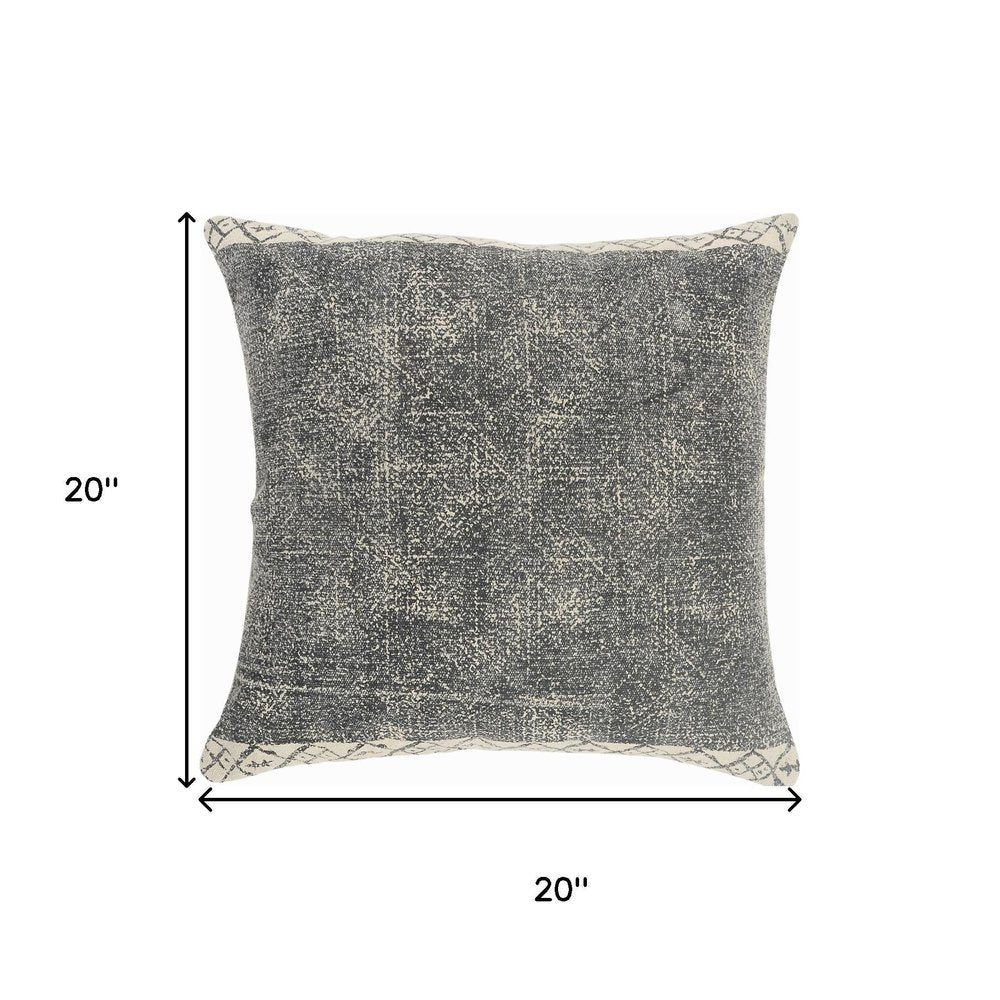 20" Beige And Gray Geometric Cotton Throw Pillow Cover