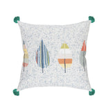 20" Teal Blue And Off White Floral Throw Pillow Cover with Tassels