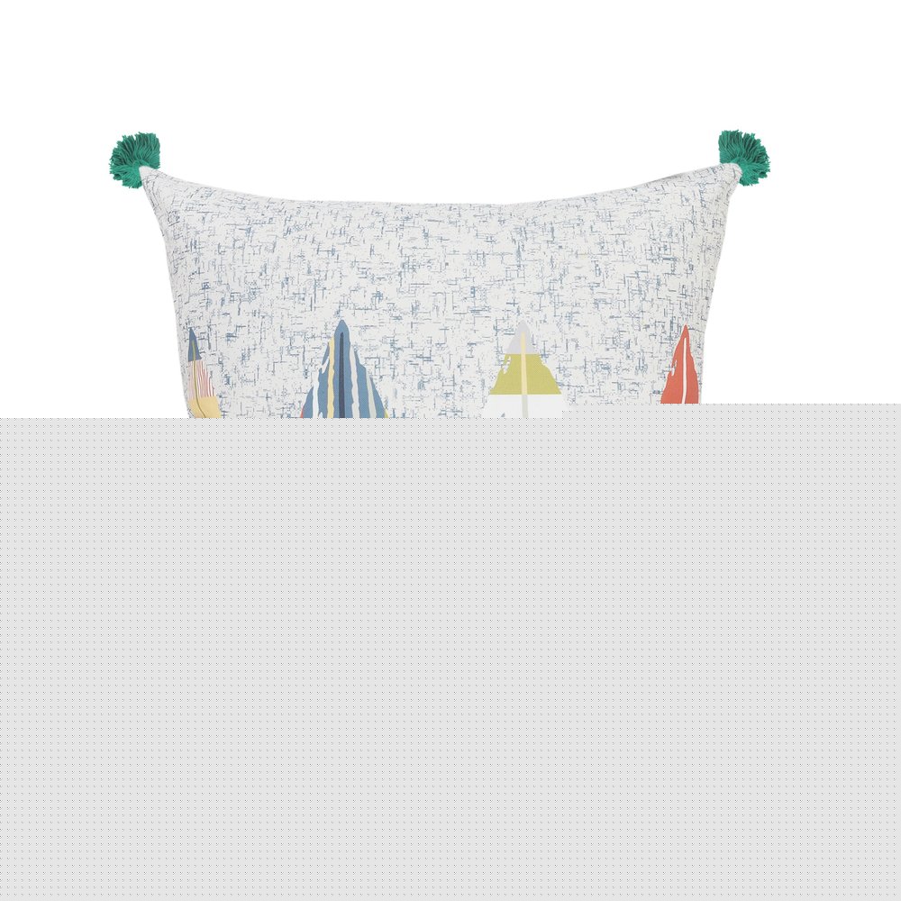 20" Teal Blue And Off White Floral Throw Pillow Cover with Tassels