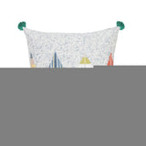 20" Teal Blue And Off White Floral Throw Pillow Cover with Tassels