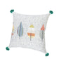 20" Teal Blue And Off White Floral Throw Pillow Cover with Tassels
