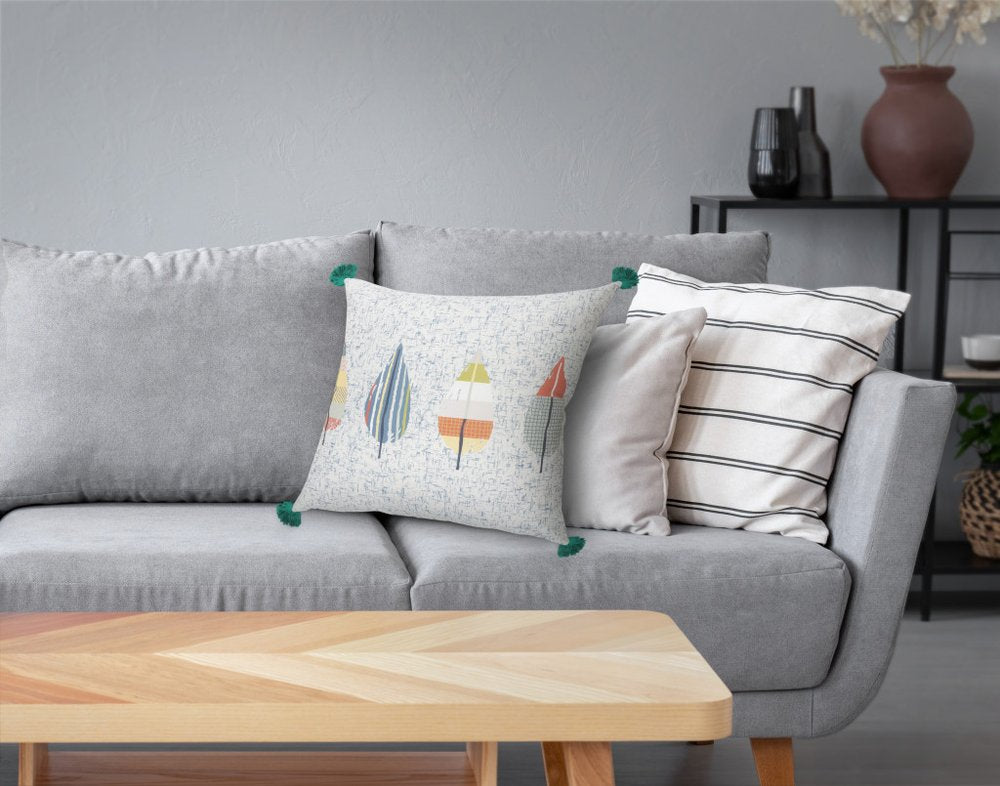 20" Blue And Cream Floral Throw Pillow Cover