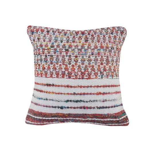 20" White And Red Striped Polyester Blend Throw Pillow Cover