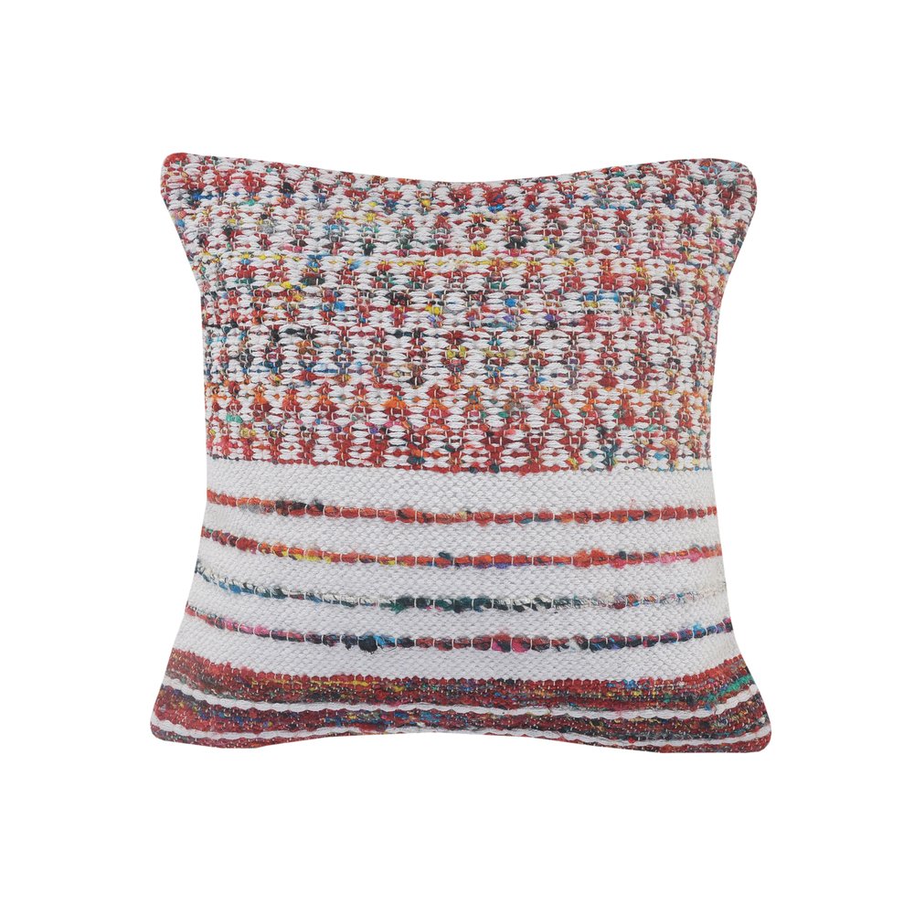 20" White And Red Striped Polyester Blend Throw Pillow Cover