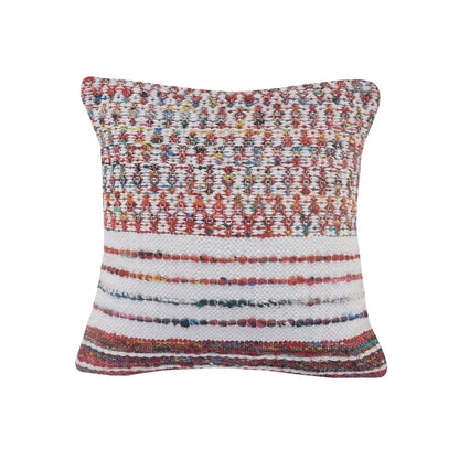 20" White And Red Striped Polyester Blend Throw Pillow Cover