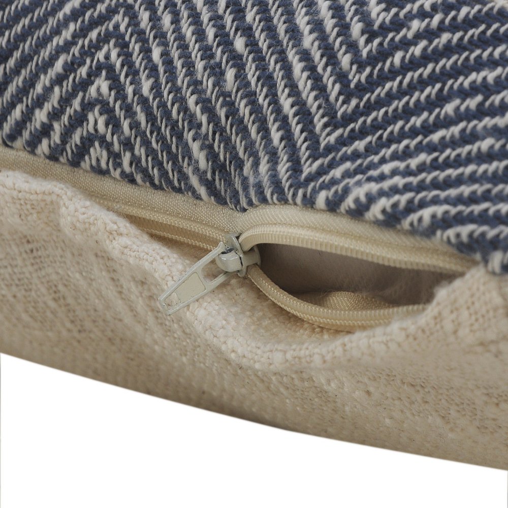 20" Blue And White Beach Geometric Cotton Throw Pillow Cover