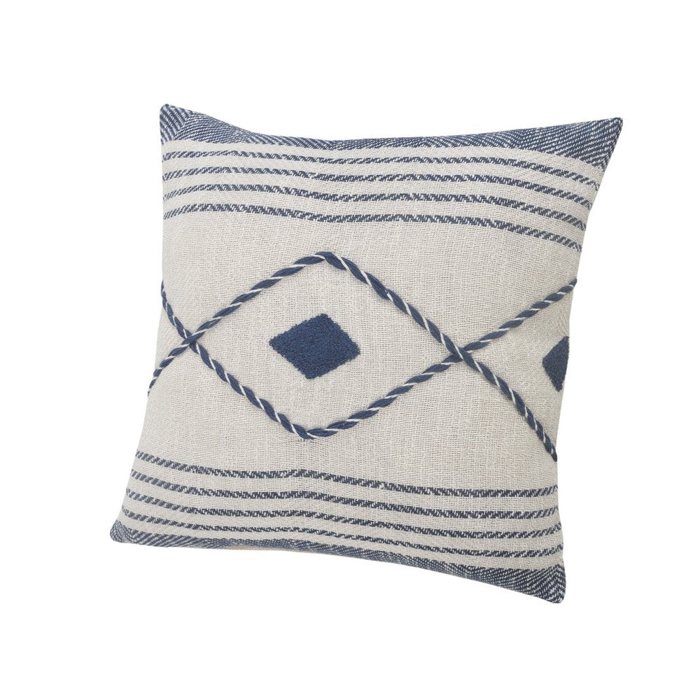 20" Blue And White Beach Geometric Cotton Throw Pillow Cover