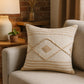 20" Cream And Tan Beach Geometric Cotton Throw Pillow Cover with Embroidery