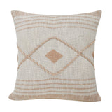 20" Cream And Tan Beach Geometric Cotton Throw Pillow Cover with Embroidery
