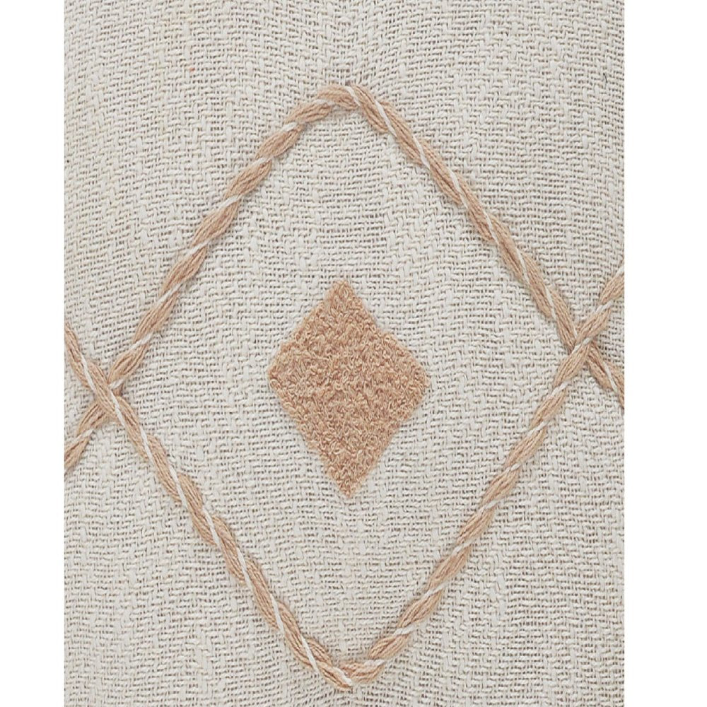 20" Cream And Tan Beach Geometric Cotton Throw Pillow Cover with Embroidery