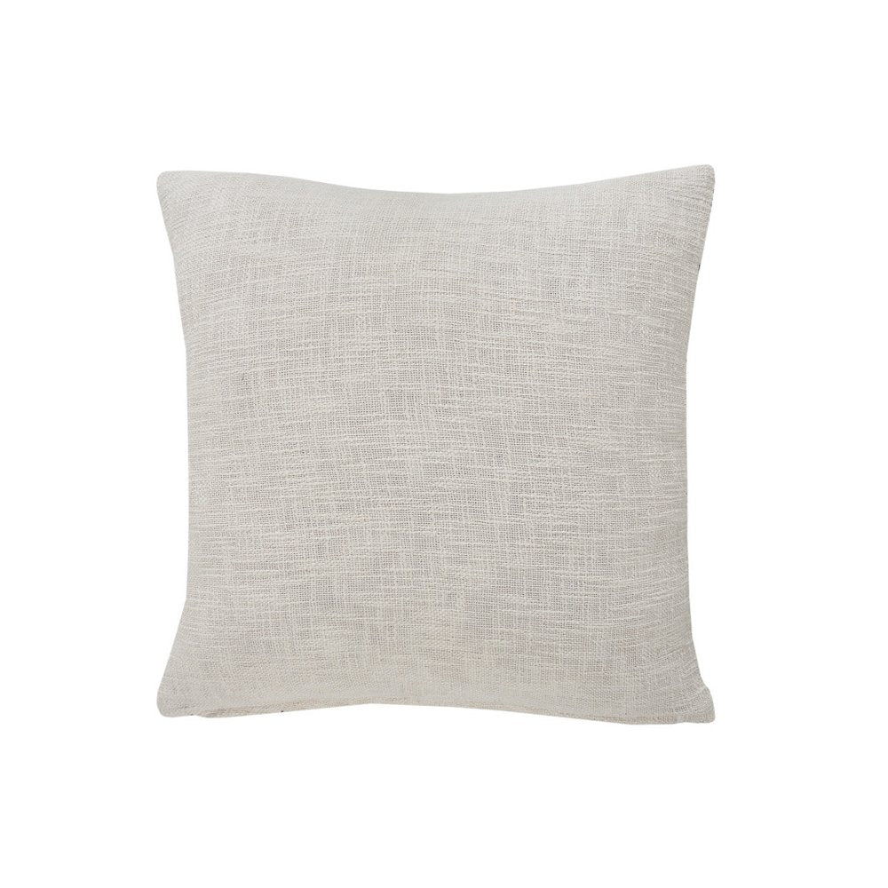 20" Cream And Tan Beach Geometric Cotton Throw Pillow Cover with Embroidery