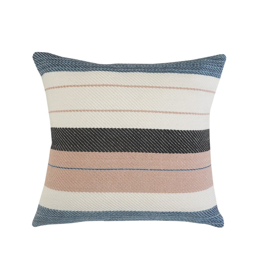 24" Cream Blue And Black Throw Pillow Cover