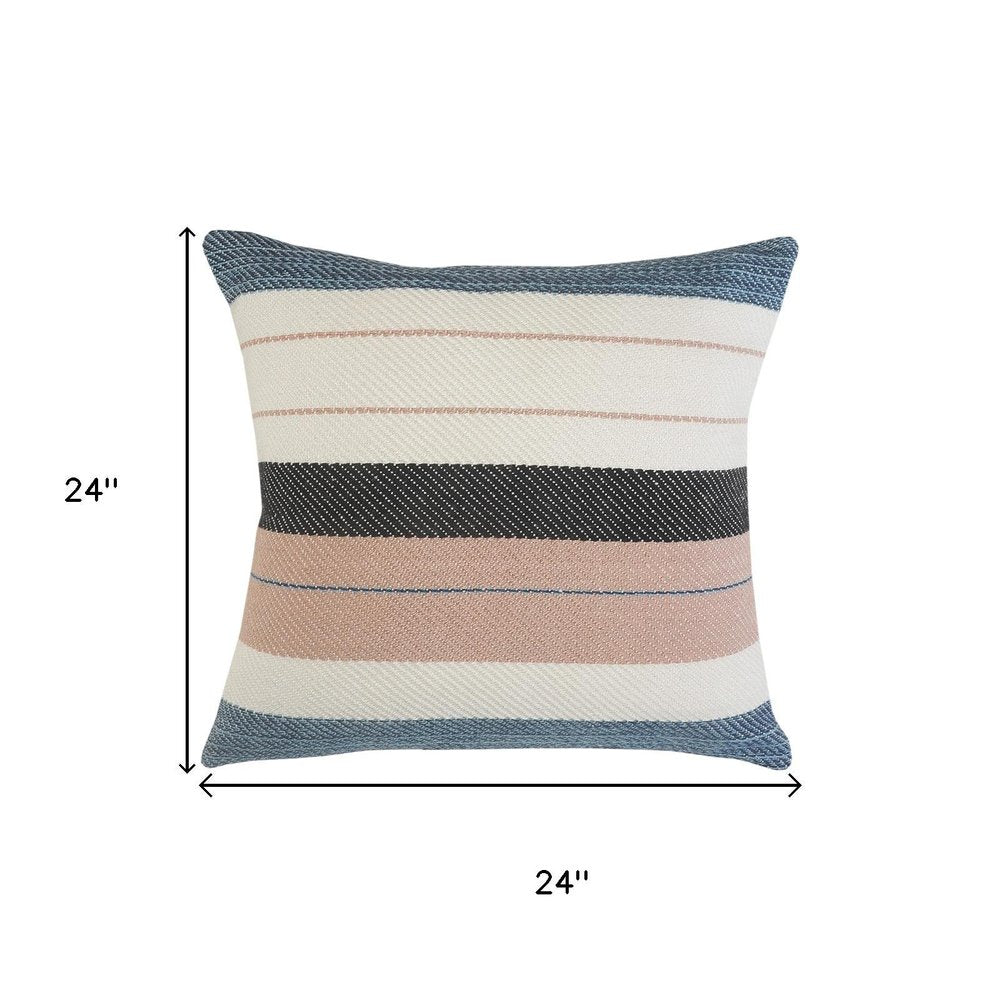 24" Cream Blue And Black Throw Pillow Cover