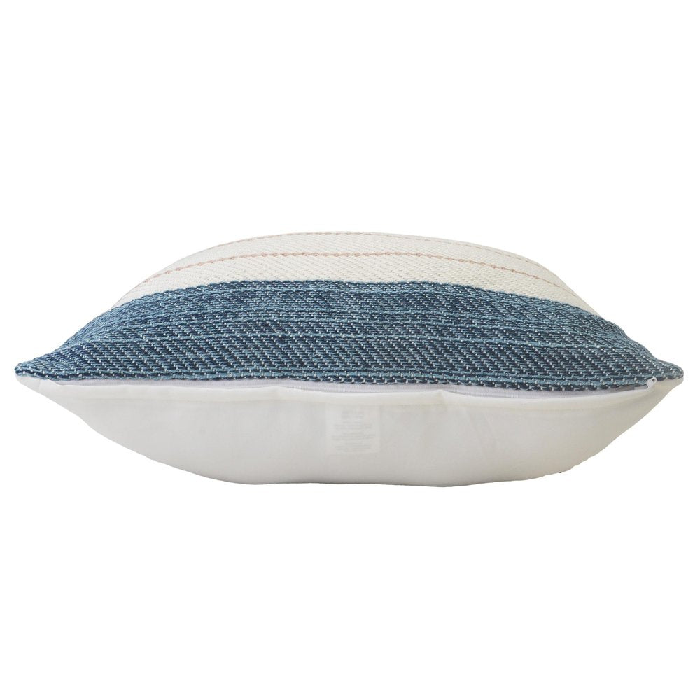 24" Cream Blue And Black Throw Pillow Cover
