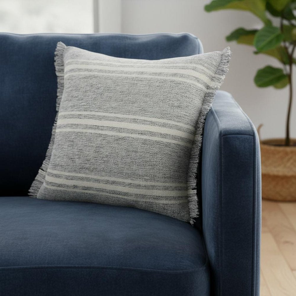 24" Gray And Ivory Striped Throw Pillow Cover