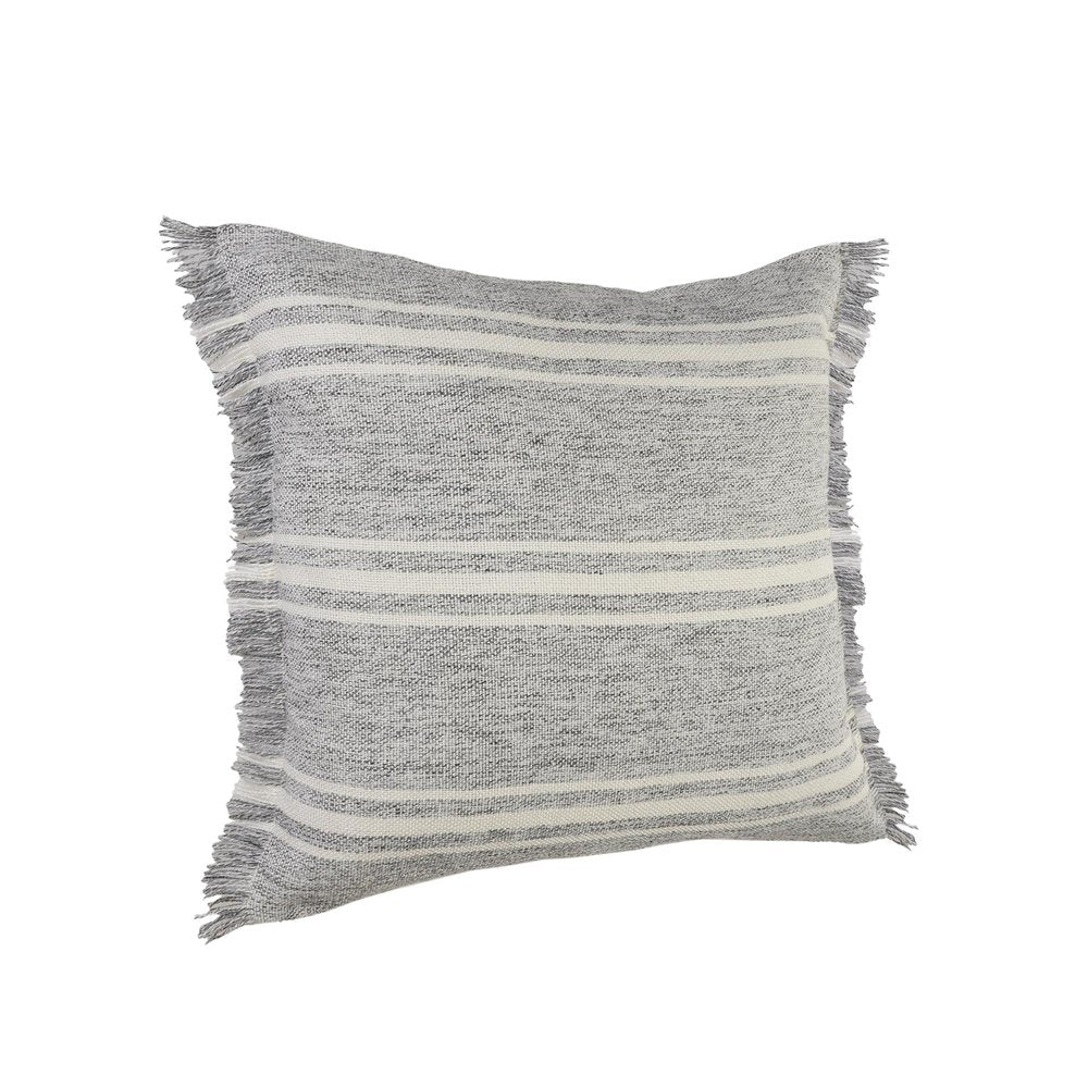 24" Gray And Ivory Striped Throw Pillow Cover