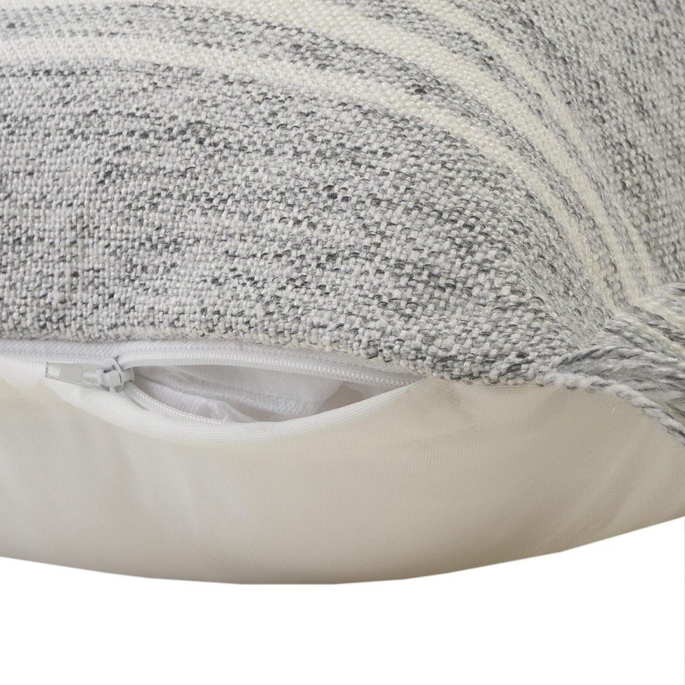 24" Gray And Ivory Striped Throw Pillow Cover