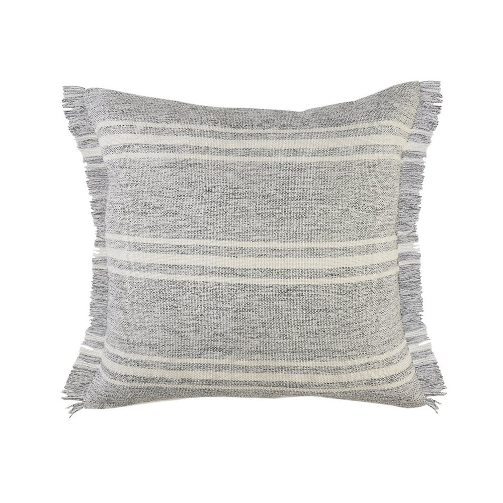 24" Gray And Ivory Striped Throw Pillow Cover