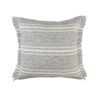24" Gray And Ivory Striped Throw Pillow Cover