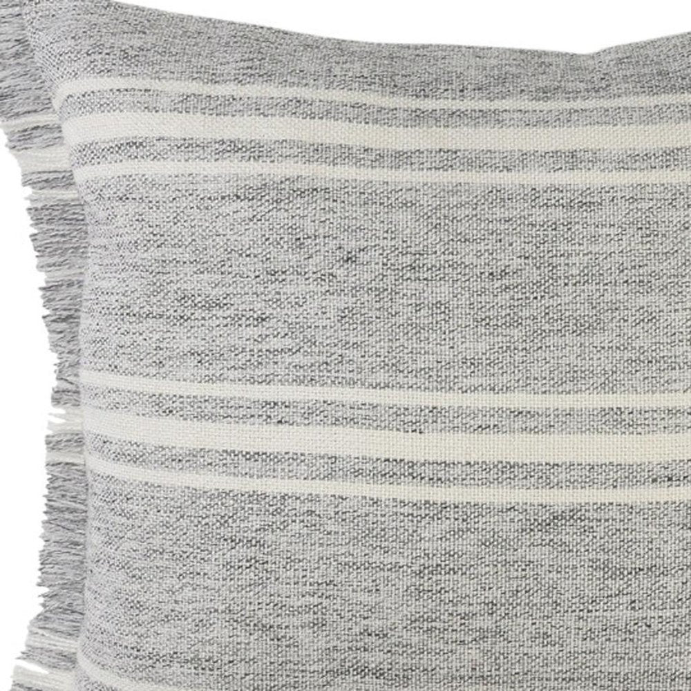 24" Gray And Ivory Striped Throw Pillow Cover