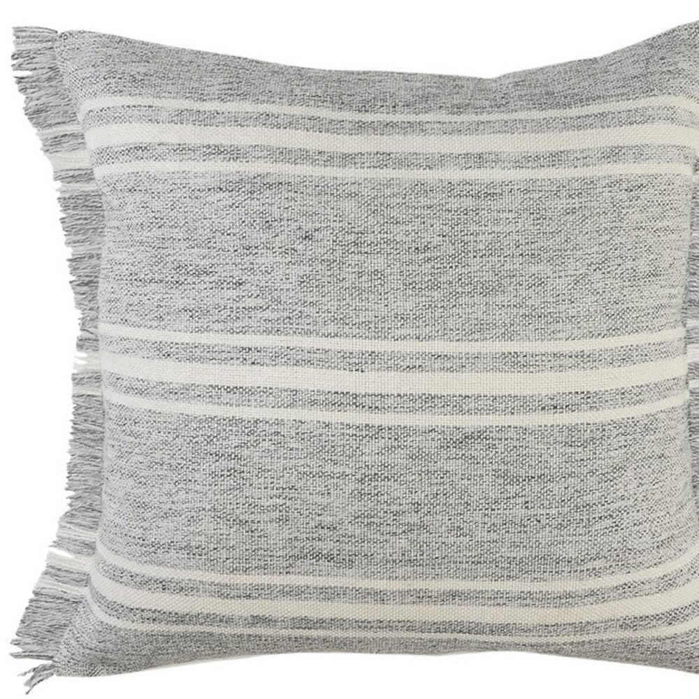 24" Gray And Ivory Striped Throw Pillow Cover