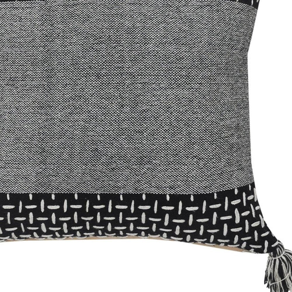 20" Black And White Geometric Cotton Throw Pillow Cover with Tassels